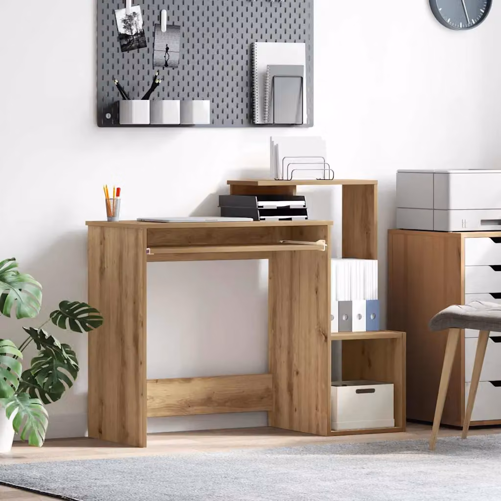 Scrivania moderna vidaXL in legno e MDF color rovere, L: 106 cm, P: 41 cm, H: 88.5 cm