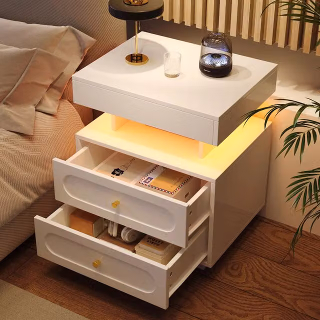 Comodino LED in truciolare 100x40x60 cm; bianco