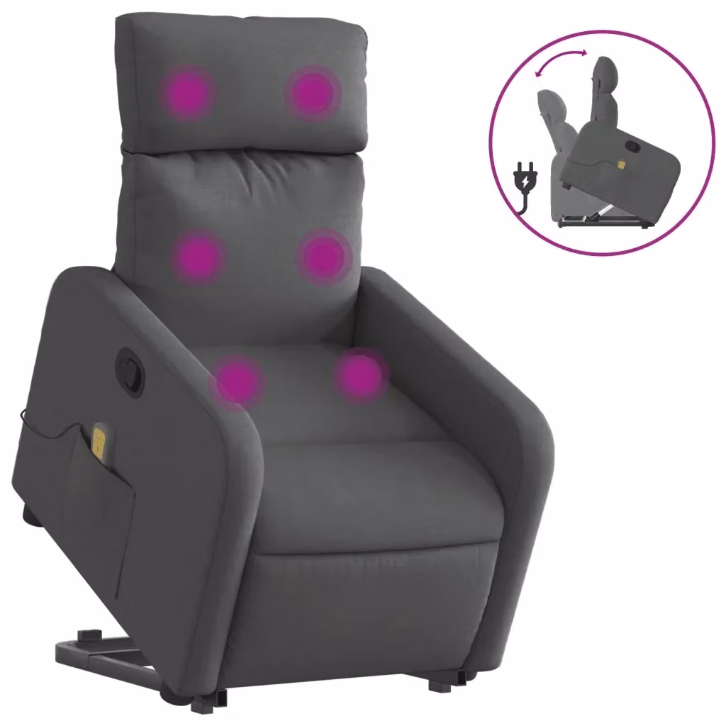 Poltrona Alzapersona Reclinabile con Massaggio vidaXL Grigio, Ideale per Senior e Uso in Soggiorno – 2