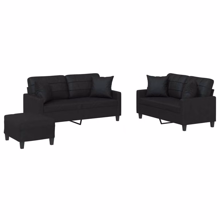 Set di Divani 3 pz con Cuscini Nero in Pelle finta