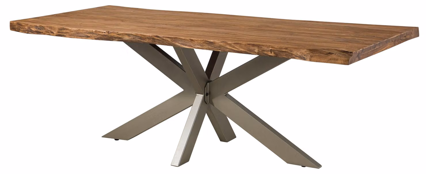 MASSIVMOEBEL24 | FREEFORM 5 Tavolo da pranzo in legno di sheesham - decapato / naturale - gambe ad X argento matt 260x100