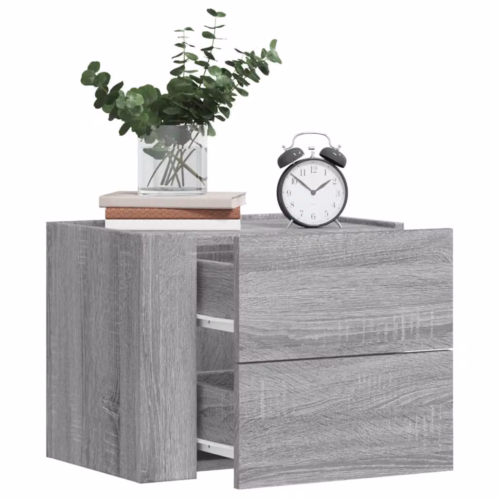 Set di 2 comodini da muro vidaXL in stile moderno, colore grigio Sonoma, L 45 x P 30 x H 35 cm