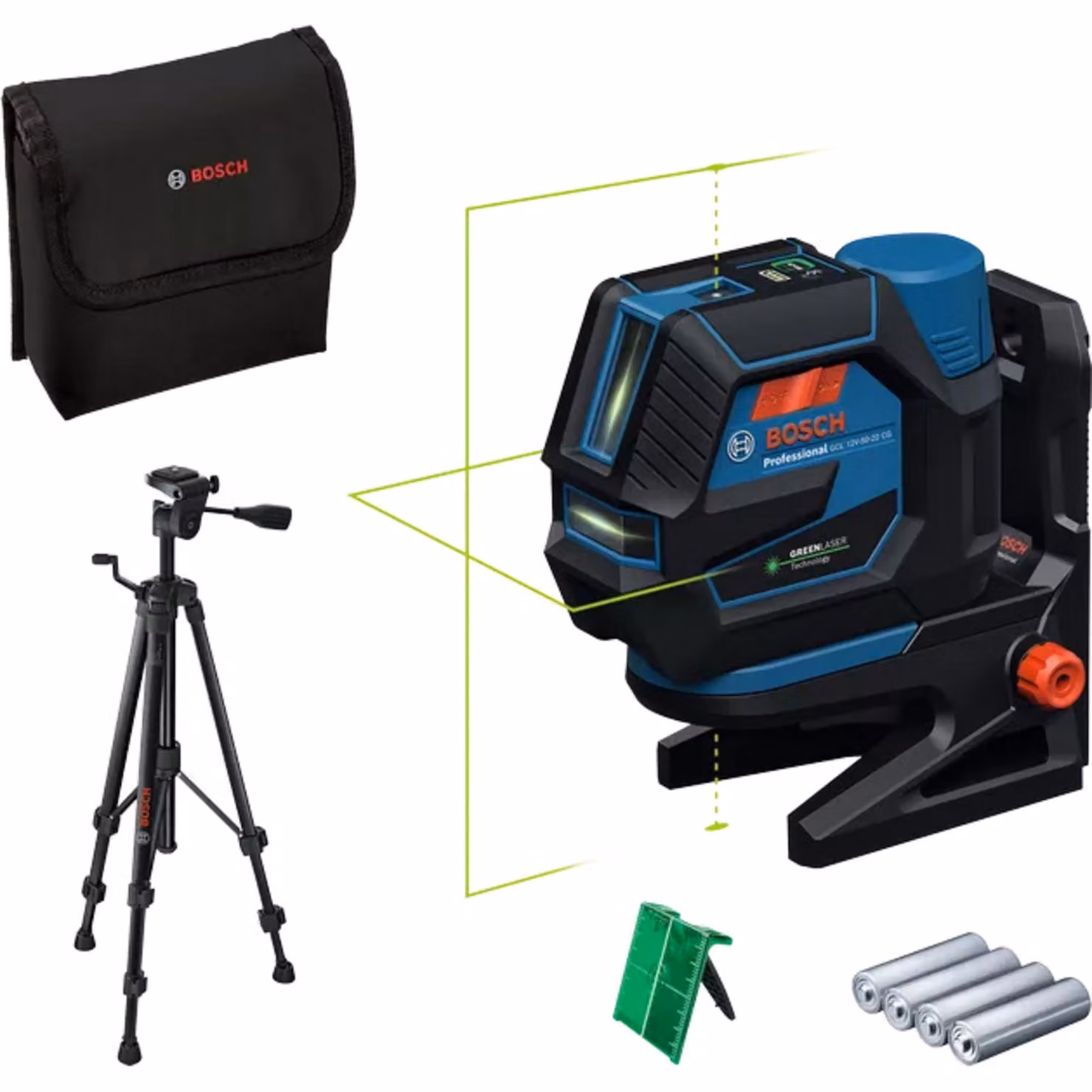 Bosch Professional GCL 12V-50-22 CG combination laser (up to 50m, Dual Power, RM20 mount, 4 x 1.5V batteries, case, BT 150 tripod)