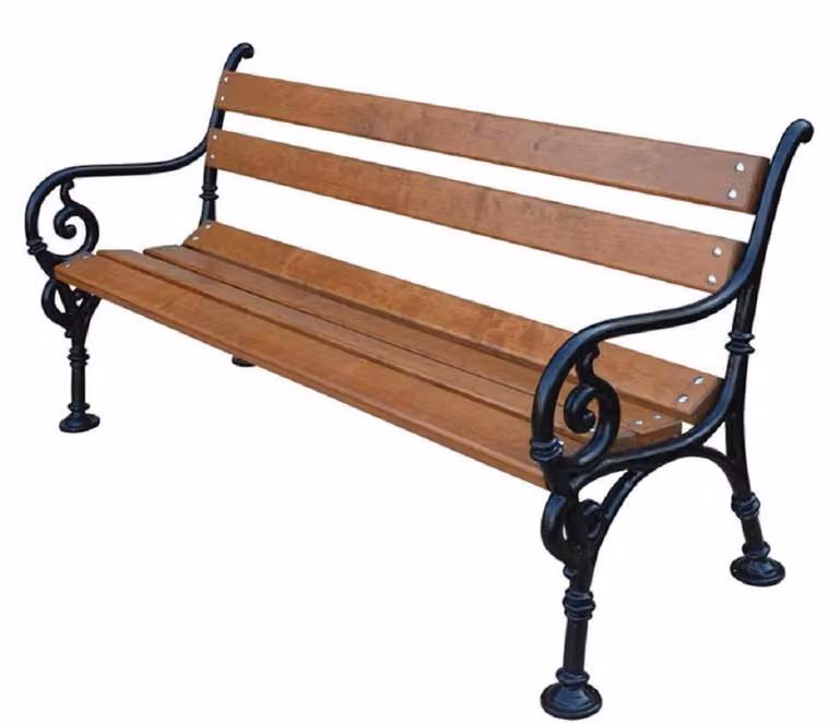 Casa Padrino Panca da giardino in stile liberty con braccioli marrone/nero 150 x 40 x h. 76 cm - Arredo giardino