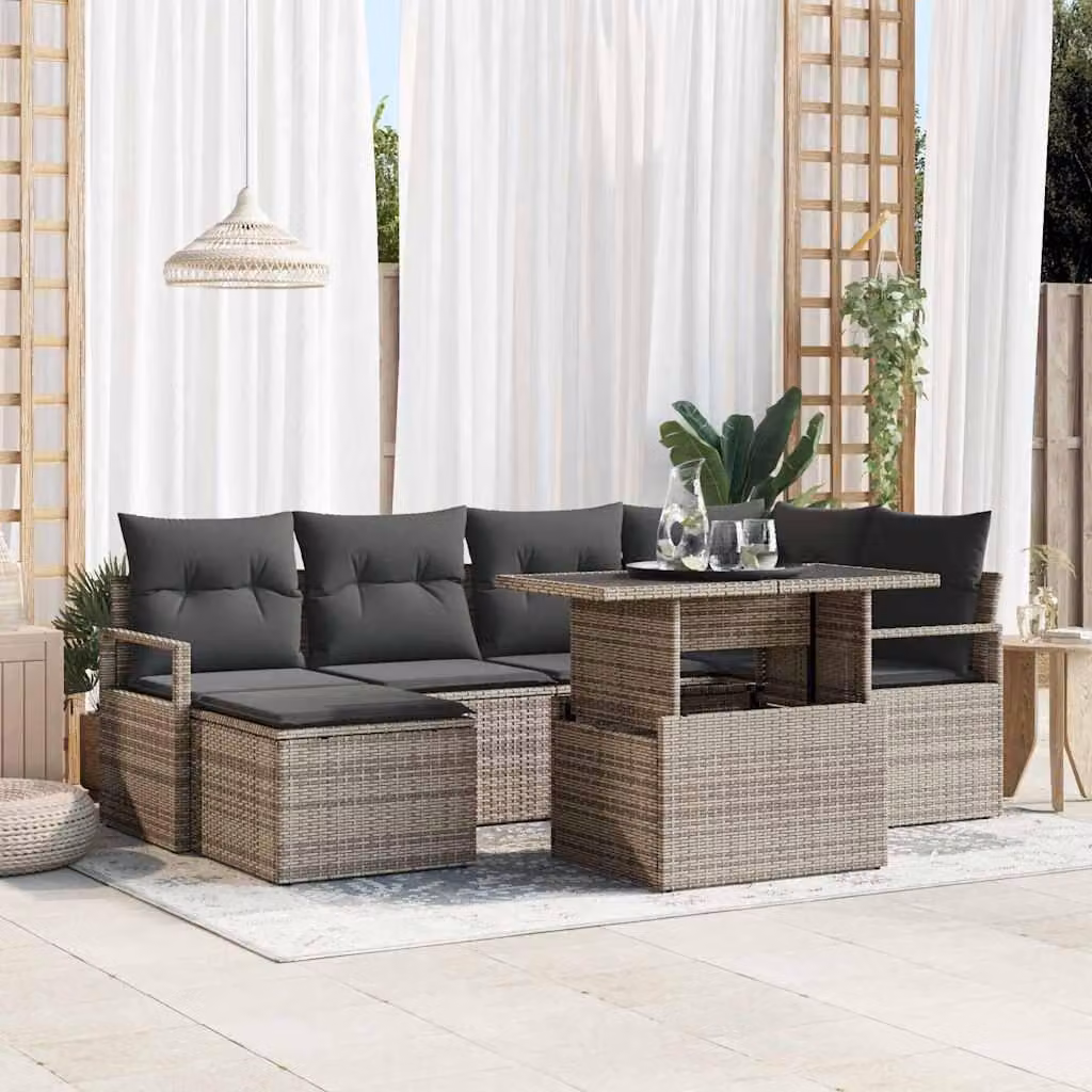 Maison Exclusive - Set da giardino composto da 7 pezzi, divano e poltrone, colore grigio, realizzato in rattan sintetico