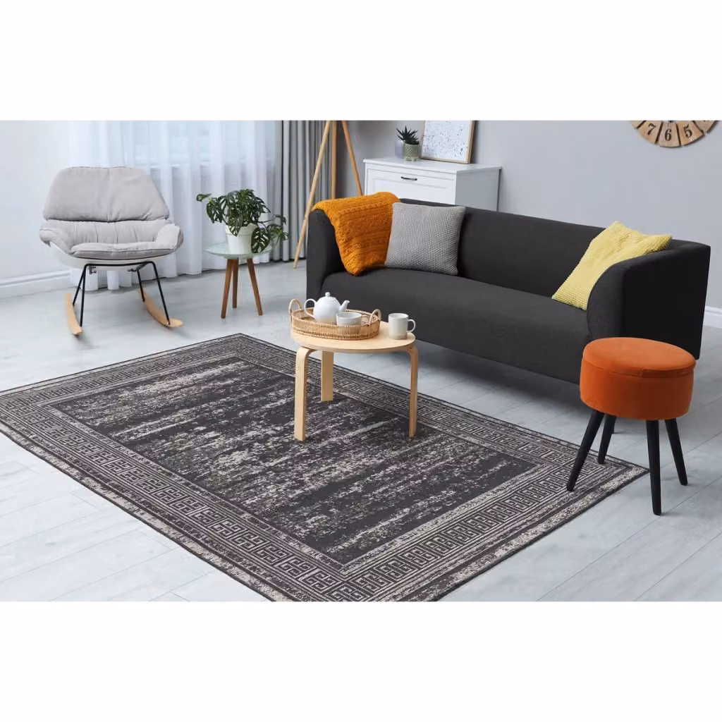 Tappeto moderno geometrico Kendra Home in poliestere grigio antracite – 2
