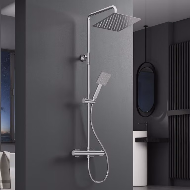 Sistema doccia con termostato, soffione a pioggia da 25 cm, altezza regolabile da 88 a 125 cm