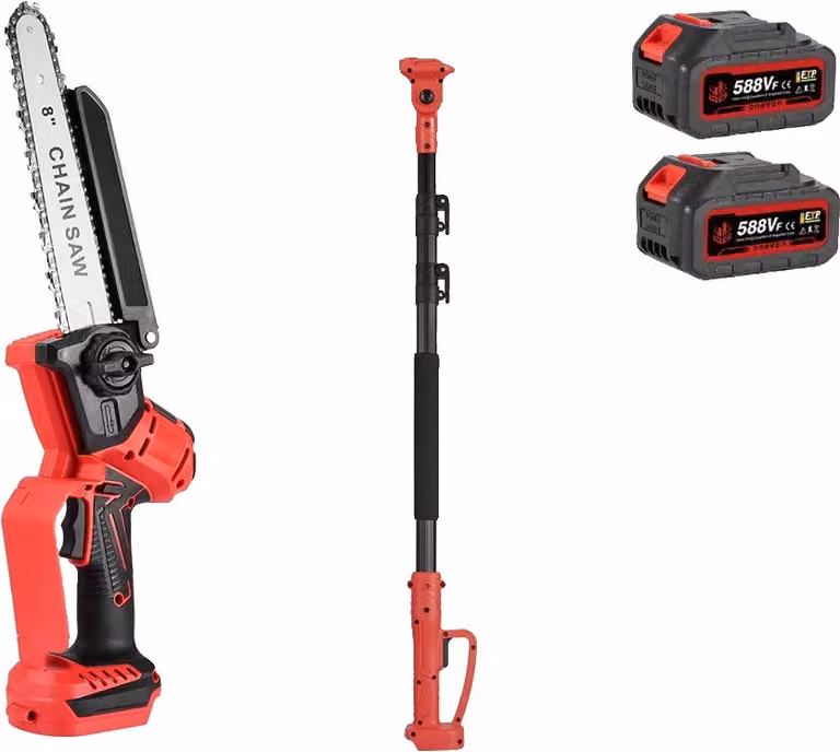 motosega telescopica brushless da 8 pollici, potenza 4900W, lunghezza regolabile, set di 2 batterie