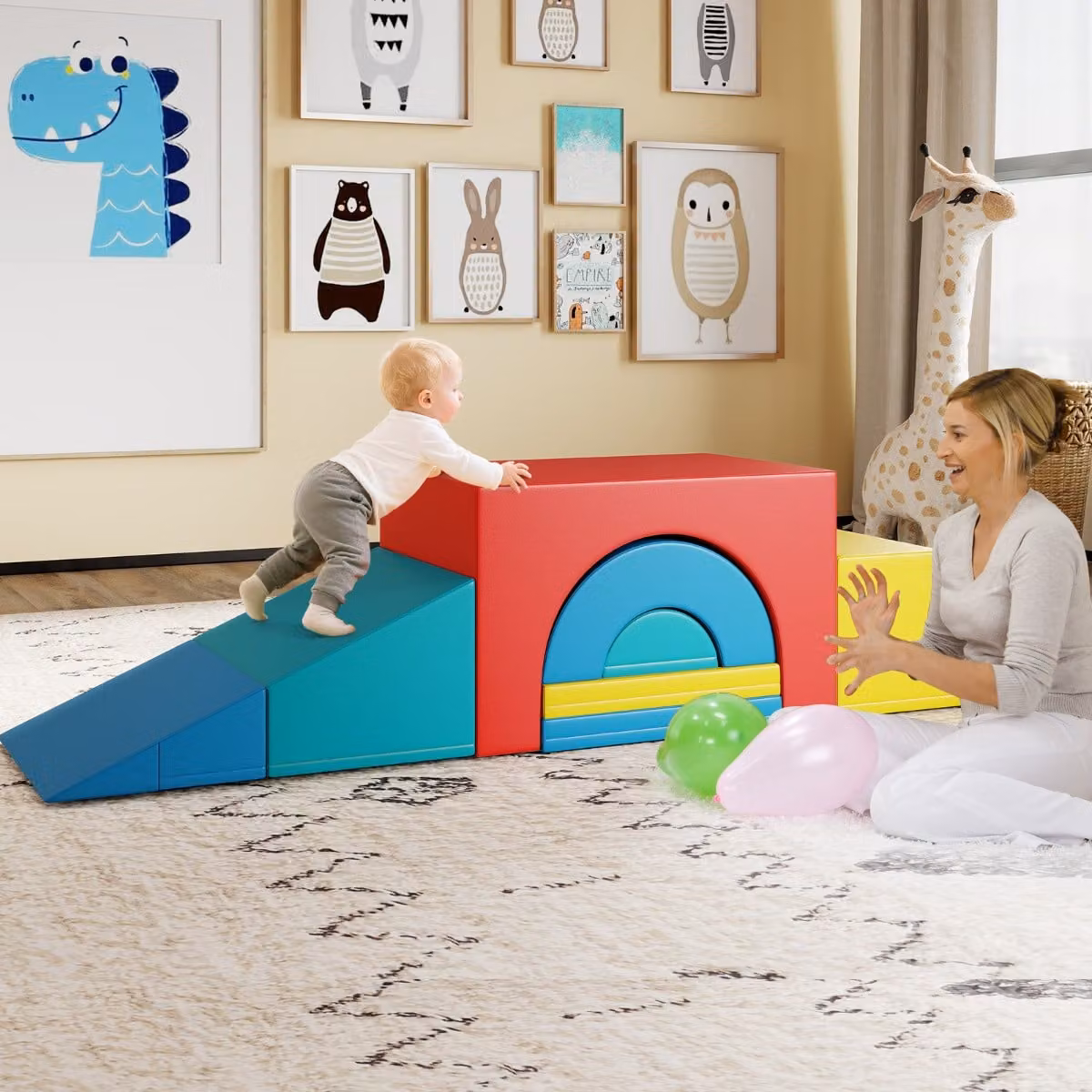 Set di 7 blocchi da arrampicata in schiuma Costway multicolore per bambini