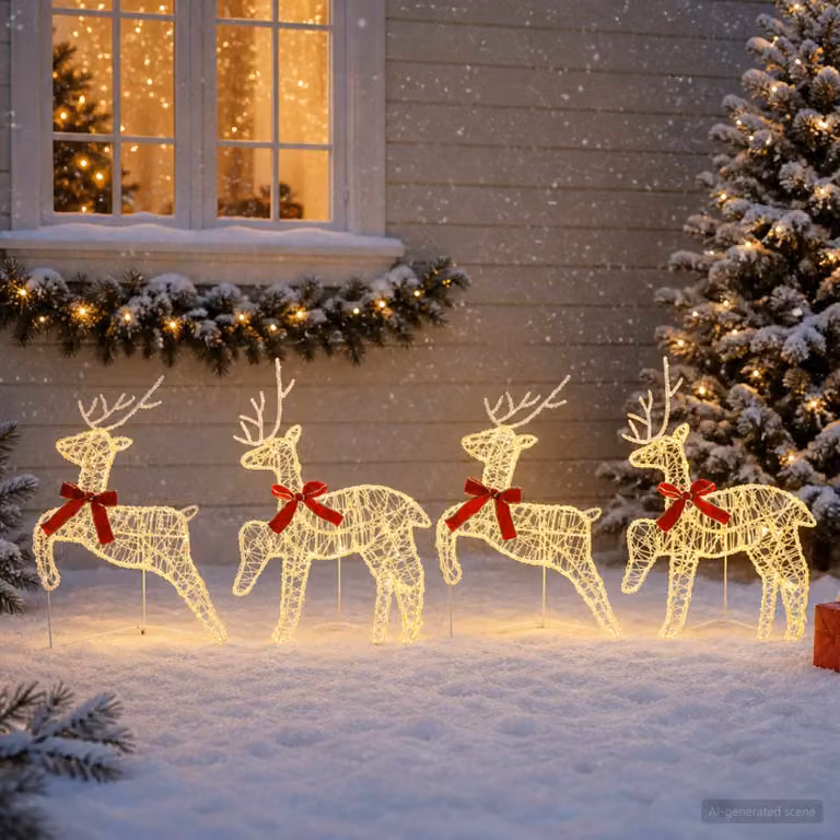 vidaXL Renna di Natale 4 pz 80 LED Bianco caldo 43 x 19 x 65 cm