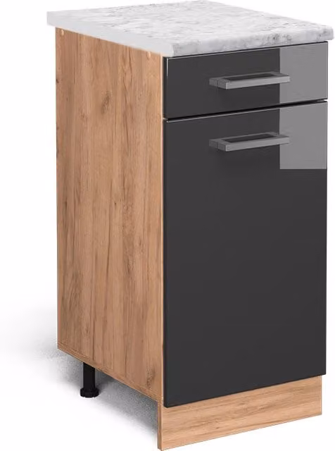 Mobiletto base per cucina Vicco R-Line Antracite lucido e Rovere, L: 40 cm, H: 81,6 cm, P: 60 cm – 1