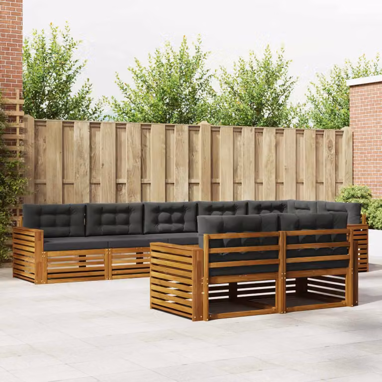 Set di divani da esterno vidaXL a forma di L in legno di acacia con cuscini, colore marrone e antracite