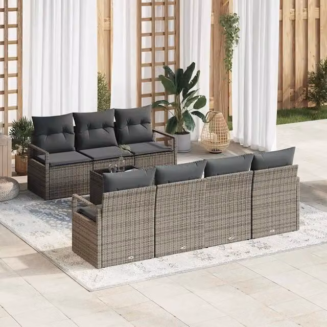 Set di divani 8 pz 7-Numero di posti Grigio polyrattan 3346289
