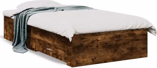 Letto singolo | Letto per adulti | Giroletto con Cassetti Rovere Fumo 100x200 cm Legno Multistrato