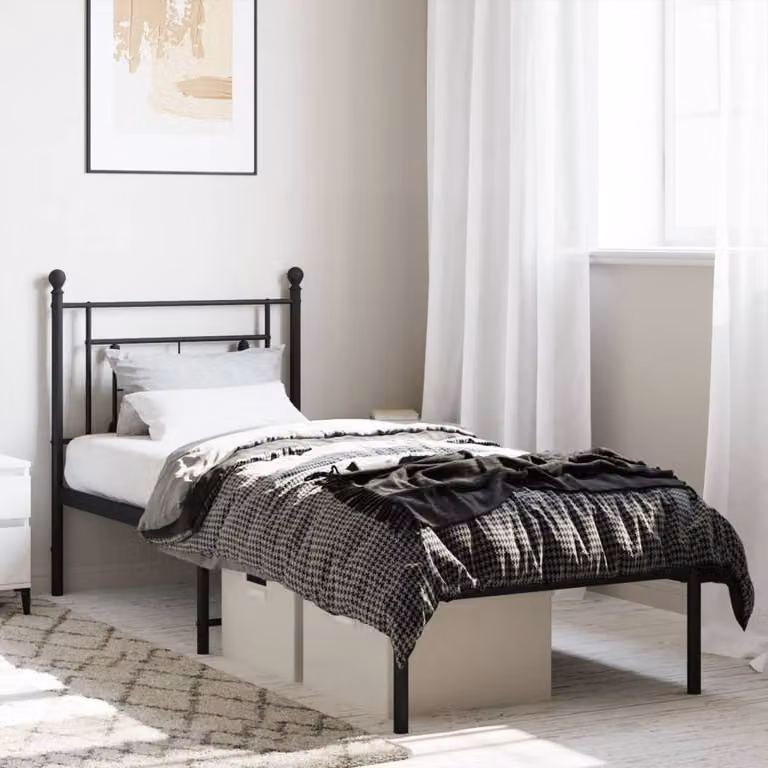 vidaXL Giroletto con Testiera in Metallo Nero L: 190 cm, P: 80 cm, H: 97 cm