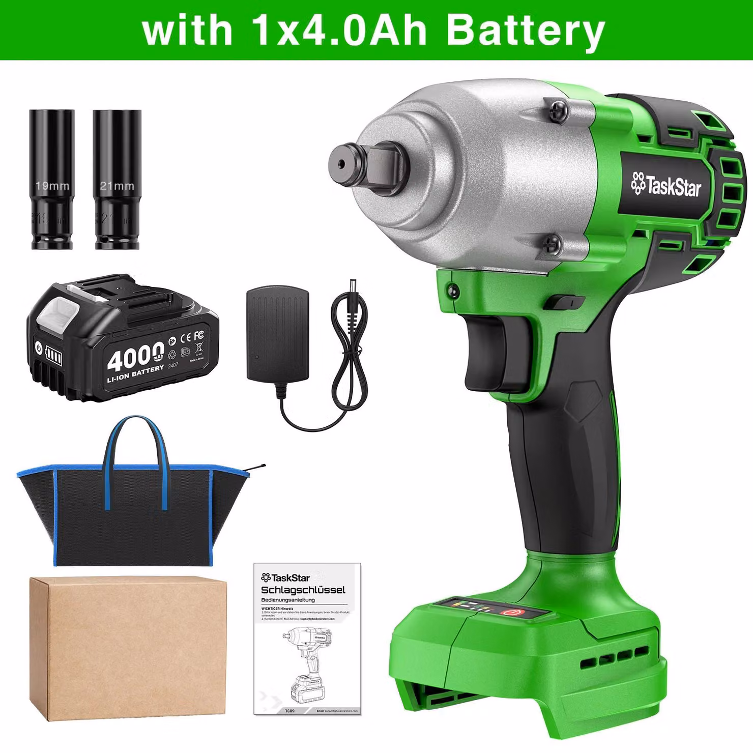 Avvitatore a percussione a batteria - Motore brushless - 1300 Nm - Attacco quadrato da 1,27 cm - 1 batteria da 4,0 Ah - Ideale per uso domestico