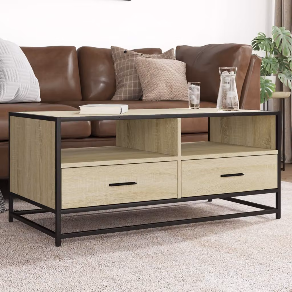 Tavolino da soggiorno vidaXL in stile industriale, Rovere Sonoma e Metallo, L/P/H: 100 x 50 x 45 cm