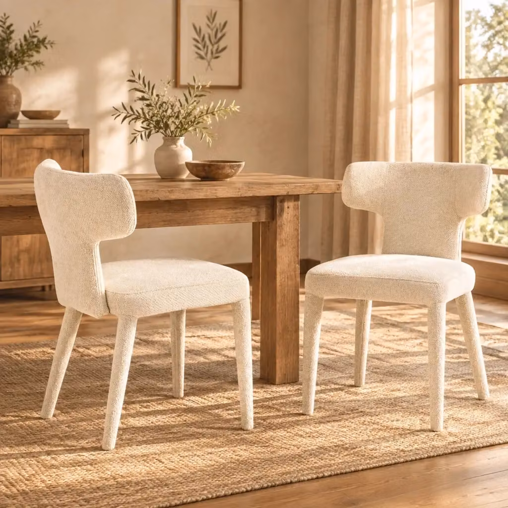 Set di 2 sedie da pranzo MIVRAY in tessuto bianco con seduta imbottita e struttura in metallo per soggiorno e sala da pranzo – 2