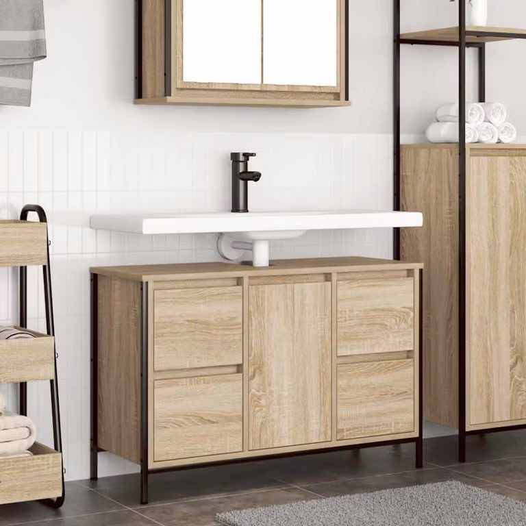 Mobile Lavabo con Cassetti vidaXL in Rovere Sonoma Marrone L: 90 cm, P: 34,5 cm, H: 60 cm