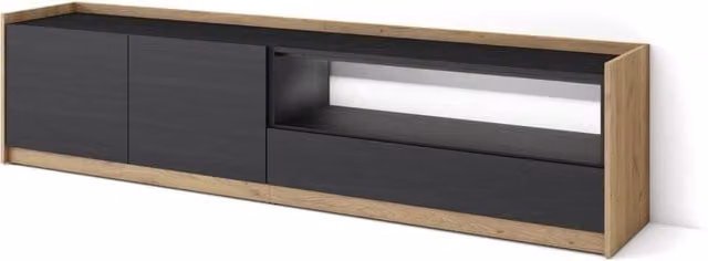 Mobile TV Soggiorno, 207x50x37 cm, Per TV fino a 80", LED, Nero e rovere