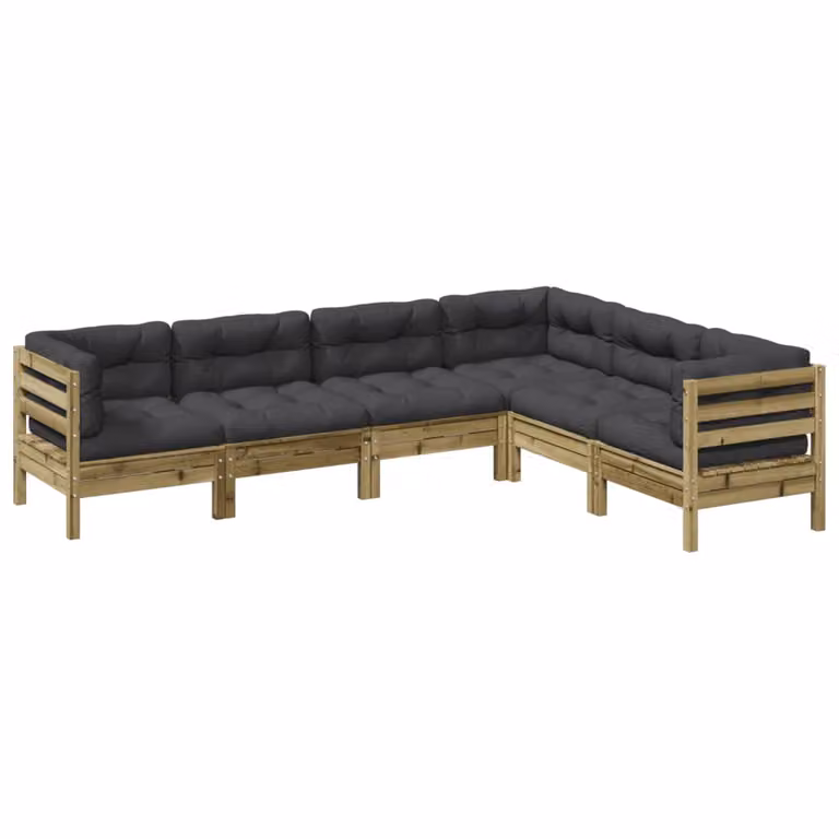 Set Divani da Giardino 6pz con Cuscini Legno Impregnato di Pino