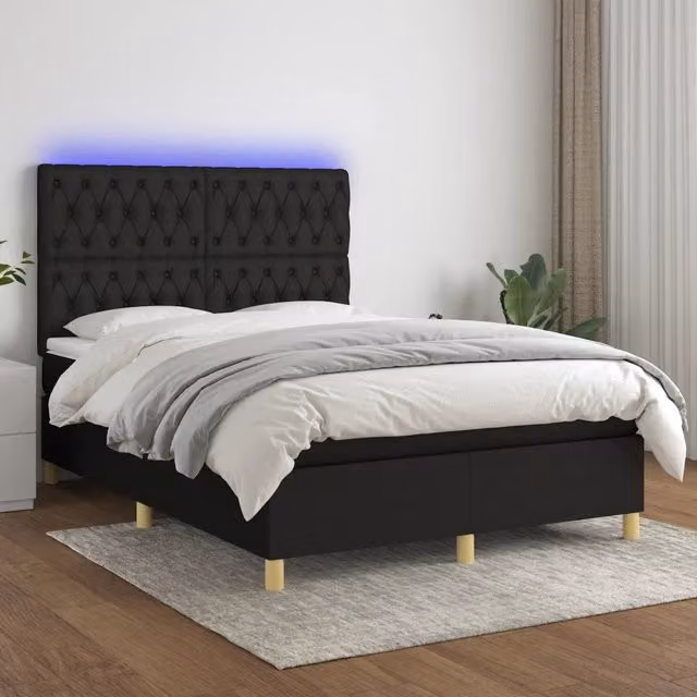 Letto Ibrido vidaXL con Materasso e Illuminazione LED, Nero e Bianco, L/P/H: 203 x 144 x 128 cm