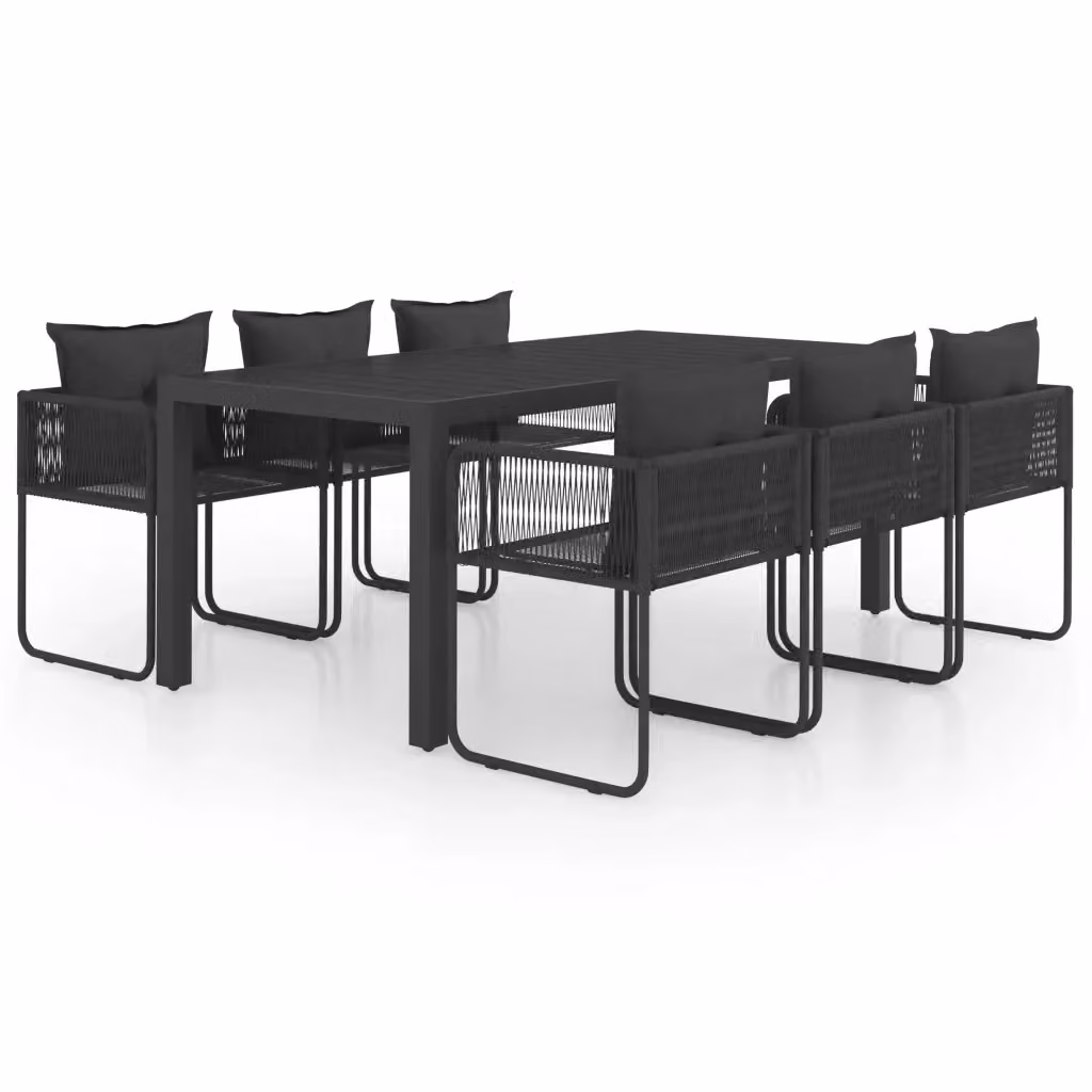 Set da pranzo da giardino vidaXL in 7 pezzi in polyrattan nero e grigio con tavolo rettangolare e struttura in metallo – 2