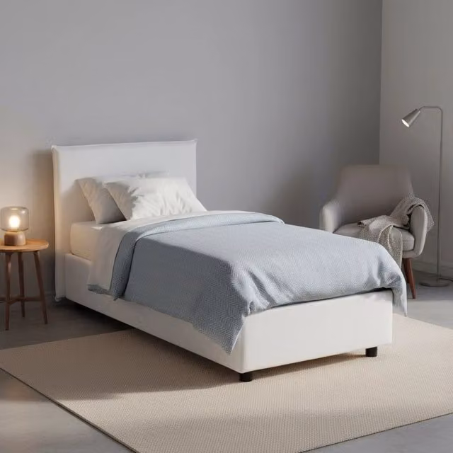 Letto singolo contenitore Aquilla Talamo Italia con materasso incluso, rivestimento in tessuto, Bianco, 80x190 cm – 1