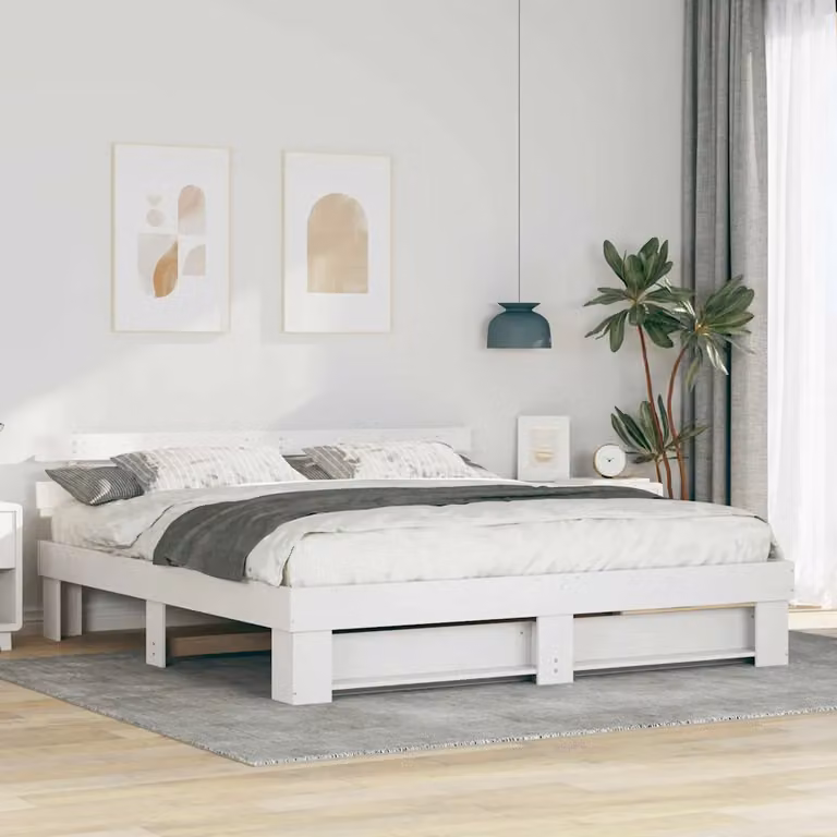 Struttura del letto moderna vidaXL in pino massello laccato bianco, L/P/H: 200 x 200 x 208 cm