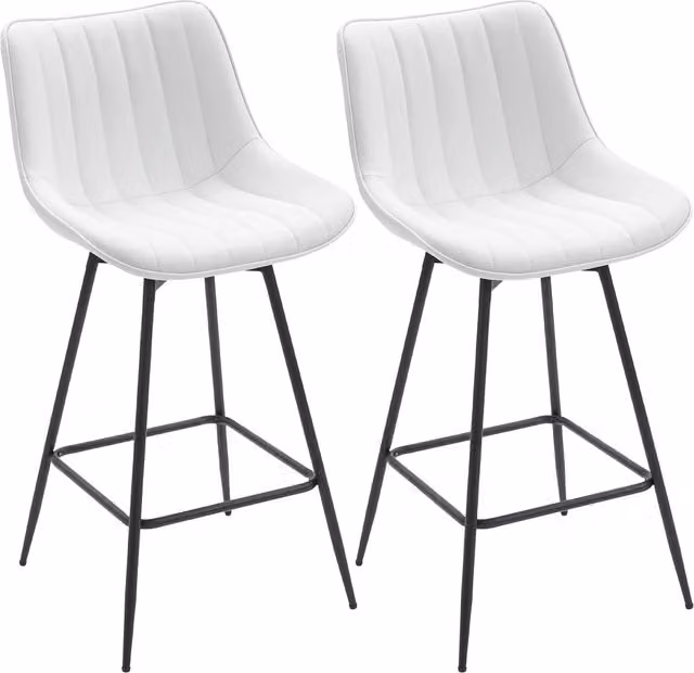 Sgabello da Bar Girevole 360¡ã ¨C Xylo ¨C Rivestimento Ecopelle Bianco con Schienale e Poggiapiedi, Set 2 Pezzi