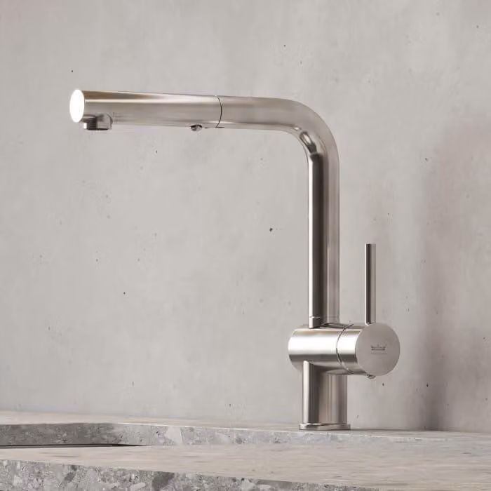 Miscelatore monocomando per cucina Kronenbach, modello Lima, con bocca mobile e doccetta estraibile con 2 tipi di getto