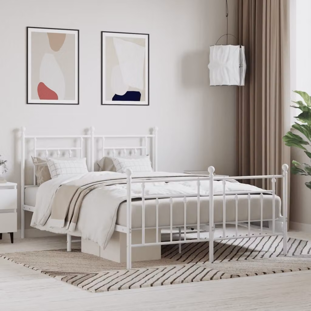 The Living Store Struttura letto con testiera e pediera in metallo bianco 140x190 cm