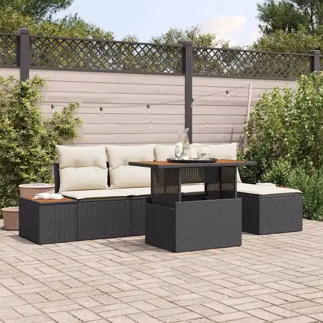 Set Divano da Giardino 6 pz Nero Poly Rattan 3358796