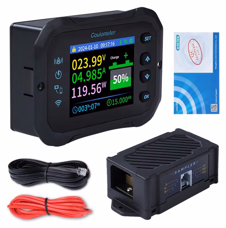 Monitor per batterie da 600A, con connessione Wi-Fi, per sistemi a 12-72V, con tester di capacità (Coulomb) e allarme
