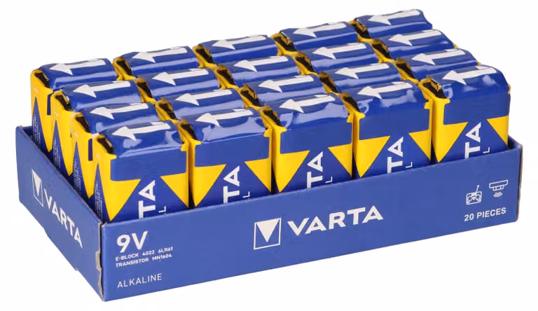 20 batterie VARTA 4022 Industrial 9V (6LR61) – adatte per uso industriale, servizi e rilevatori di fumo