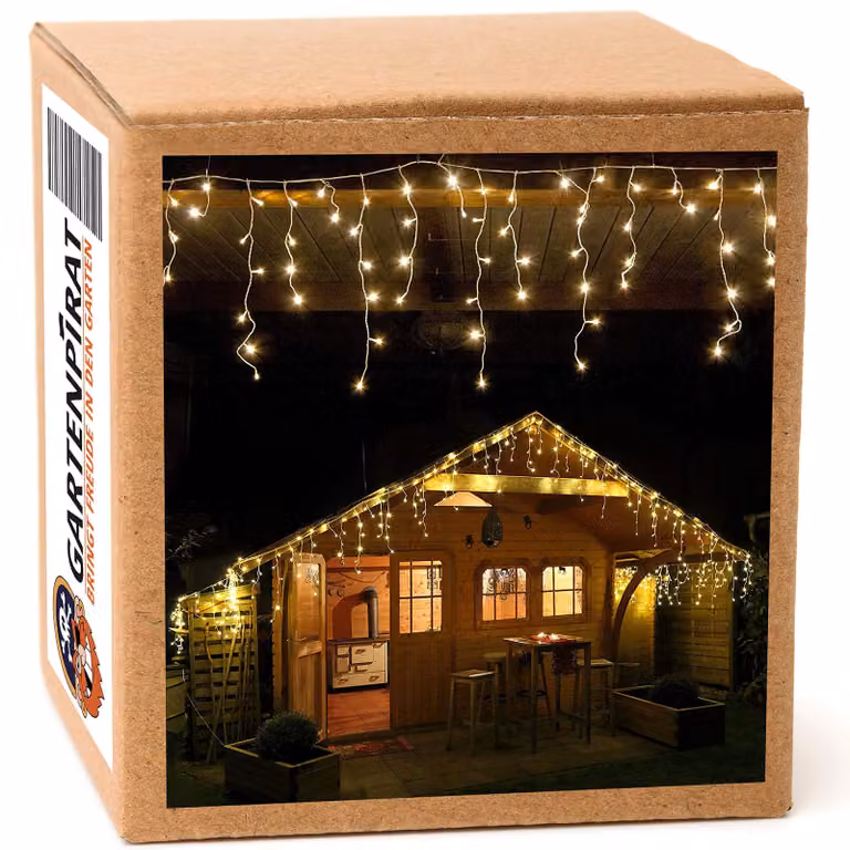 Catena luminosa a LED "Eisregen", lunghezza 4,2 metri, 168 LED bianco caldo, con timer, grado di protezione IP44