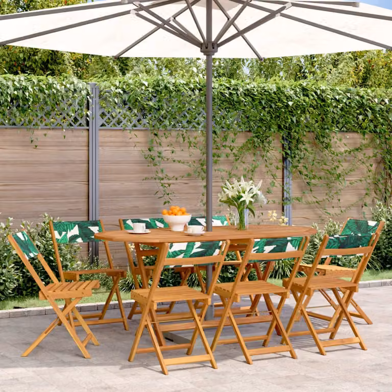 Set di 8 sedie pieghevoli vidaXL in legno di acacia oliato e tessuto verde resistente ai raggi UV per giardino e balcone