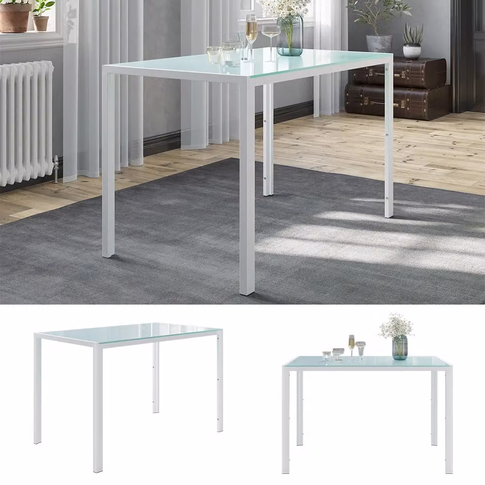 Tavolo da pranzo rettangolare moderno Vicco in vetro bianco e metallo L: 120 cm, P: 70 cm, H: 75 cm – 2