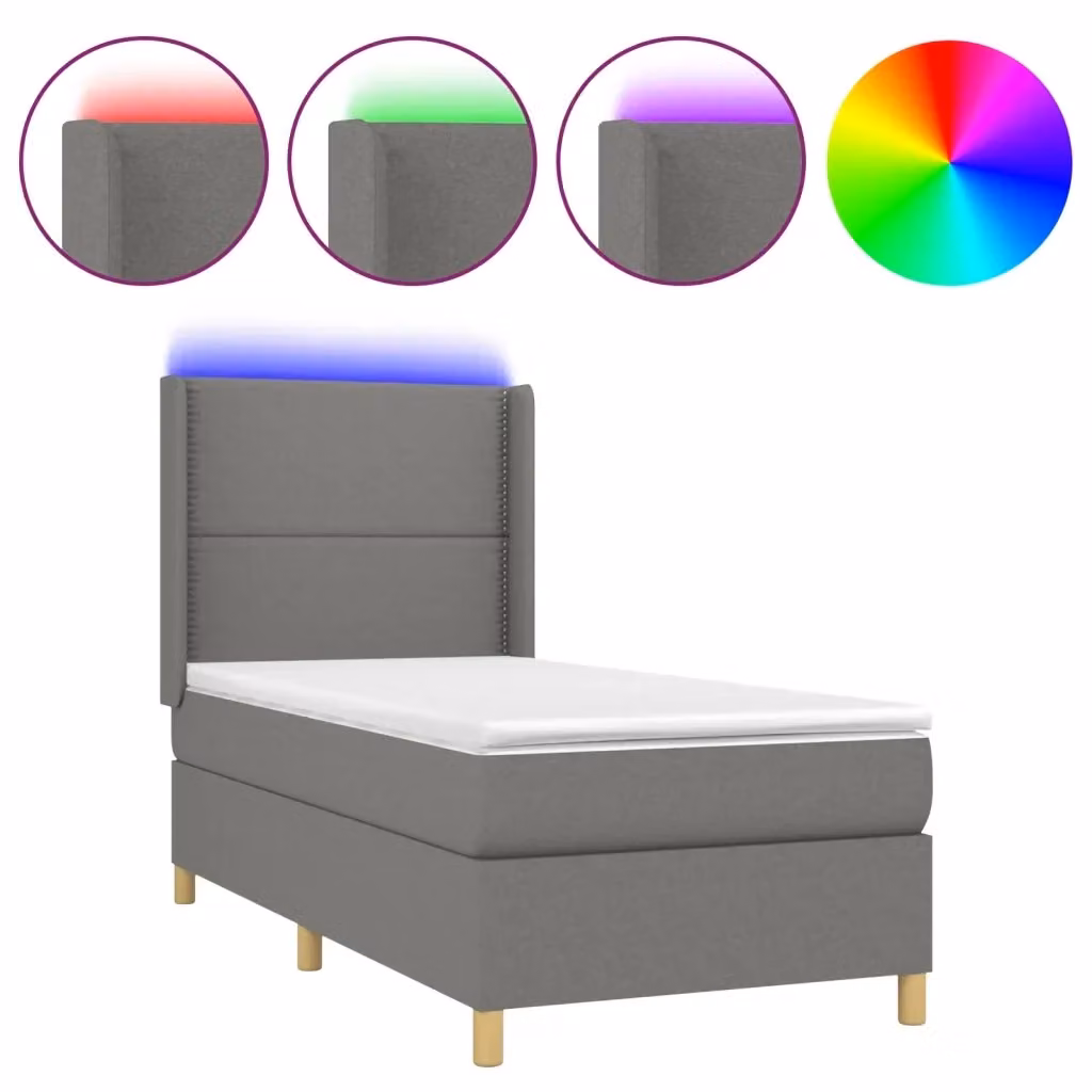 Letto Ibrido con Materasso e Illuminazione LED vidaXL in Tessuto Grigio, L 100 x P 200 cm – 2