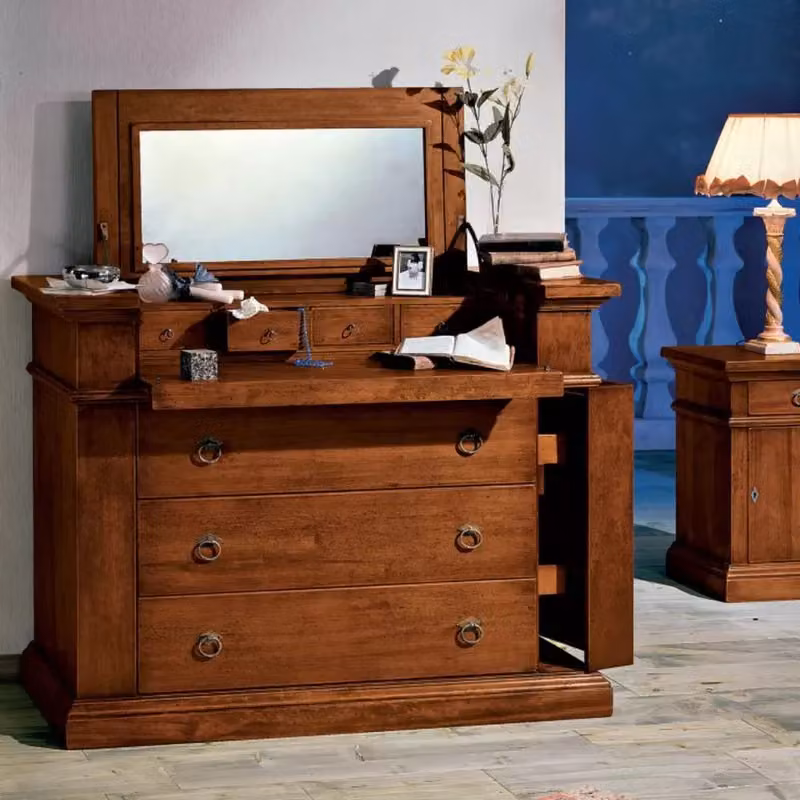 Cassettiera classica con 7 cassetti e ribalta in legno tinta noce Mobili 2G L/P/H: 126 x 53 x 98 cm – 3