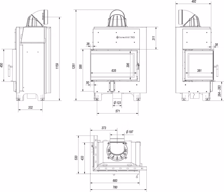 Inserto camino in acciaio KRATKI MBM sinistro 10 kW Ø 200 rivestimento nero