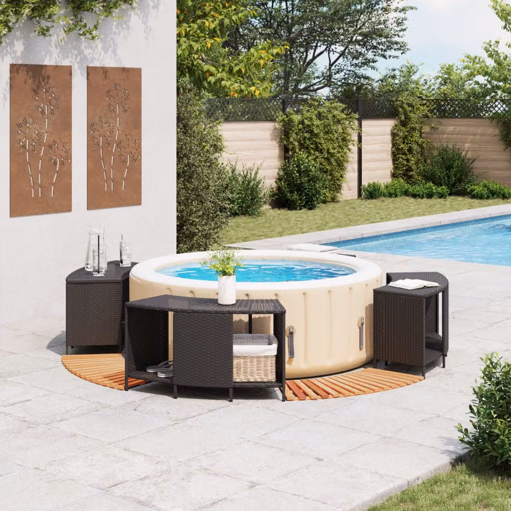 vidaXL Bordo per Spa Nero in Polyrattan e Legno Massello di Acacia