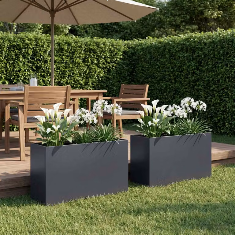 Set di 2 vasi da giardino vidaXL in metallo colore antracite L 80 cm x P 30 cm x H 50 cm