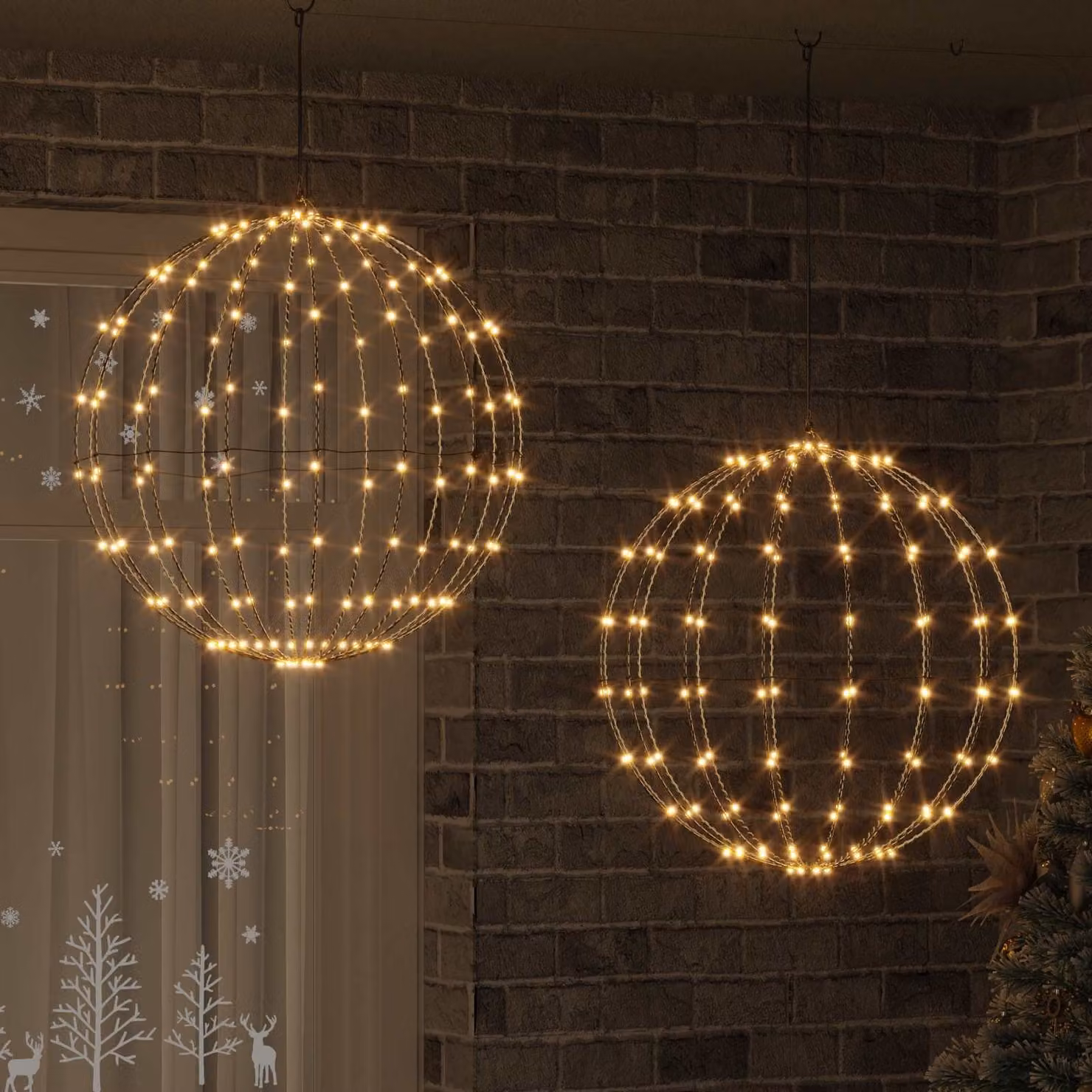 Set di 2 sfere decorative vidaXL in metallo bianco caldo con 384 LED e telecomando, L 60 x P 60 x H 62 cm