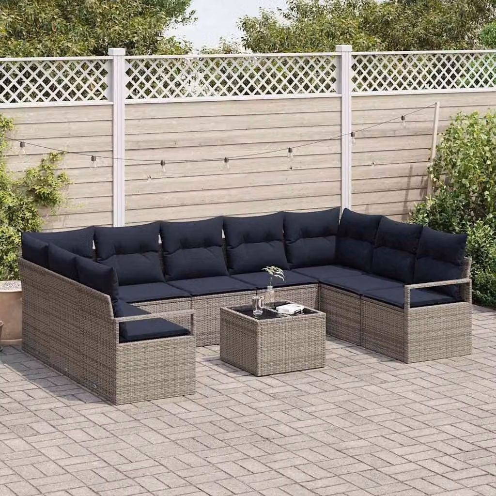 Maison Exclusive - Set di divani da esterno, 10 pezzi, grigio [Materiale sintetico]: rattan sintetico