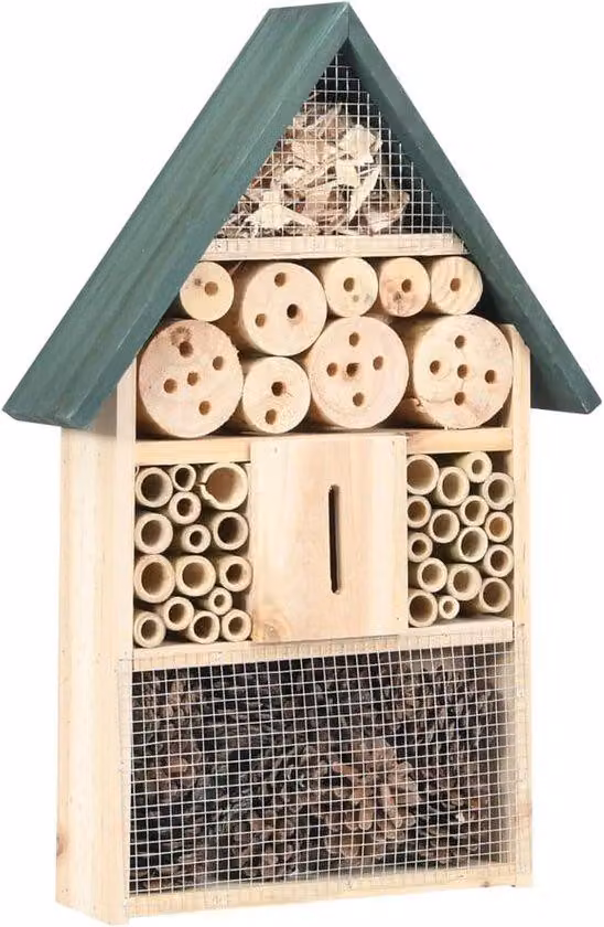 Alberello per insetti in legno massello - 31 x 10 x 48 cm - con fessura per farfalle e bambù - Rifugio naturale per api, farfalle e coleotteri