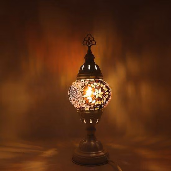 Lampada mosaico turca - Lampada da tavolo bianca - Lampada marocchina - Lampada orientale - Altezza 42 cm - Ø 12 cm - Fatta a mano - Colorata