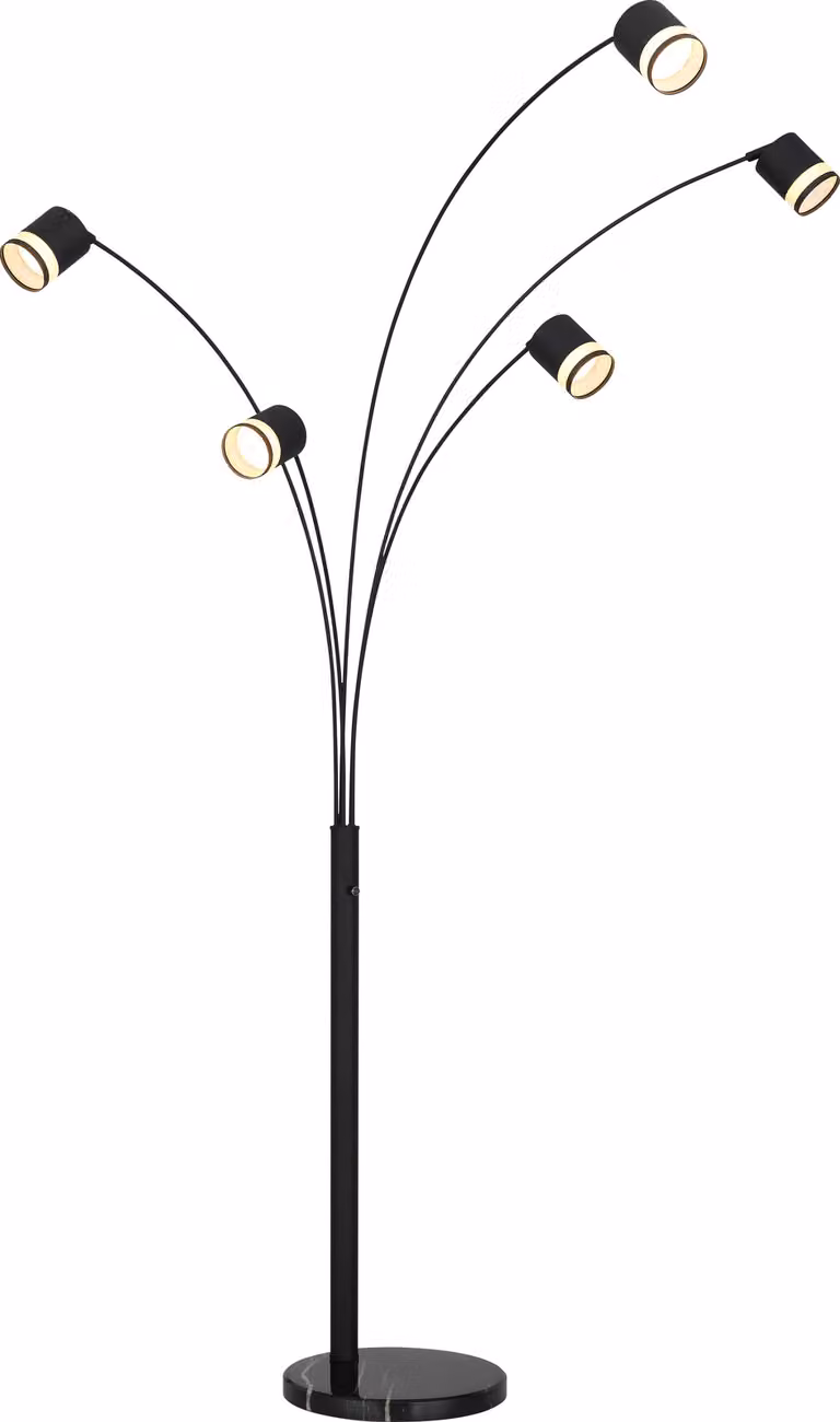 Lampada da terra a LED, nera, 5 fiamme, H 195 cm