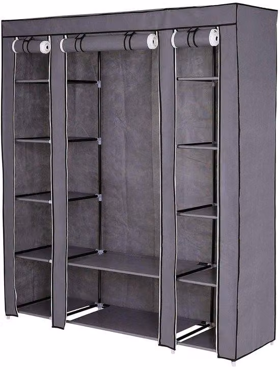Ibenzoa® Armadio pieghevole in tessuto, dimensioni 150 x 175 x 45 cm – salvaspazio, struttura in acciaio, tessuto non tessuto traspirante (rivestito in PP), barra appendiabiti con capacità di 13 kg, ripiani con capacità di 4 kg