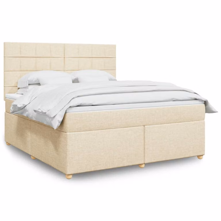 vidaXL Giroletto a Molle Ibrido con Materasso a Tasche in Tessuto Beige e Bianco L/P: 180 x 200 cm